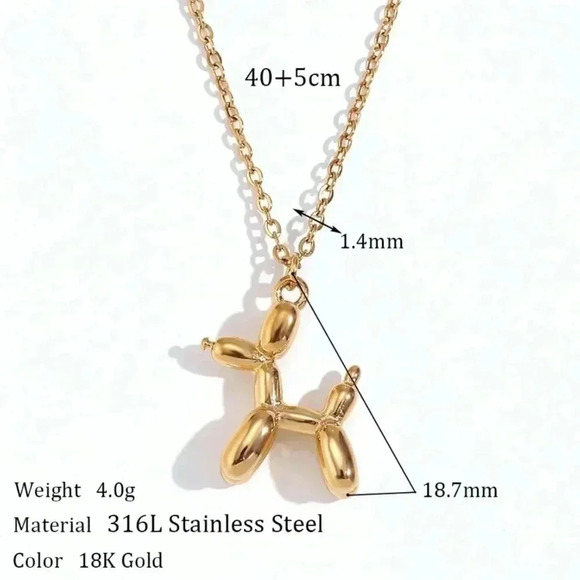 *NEW* Balloon Dog Stainless Steel 18K  Gold Plated Necklace (GOLD) - Picture 3 of 6